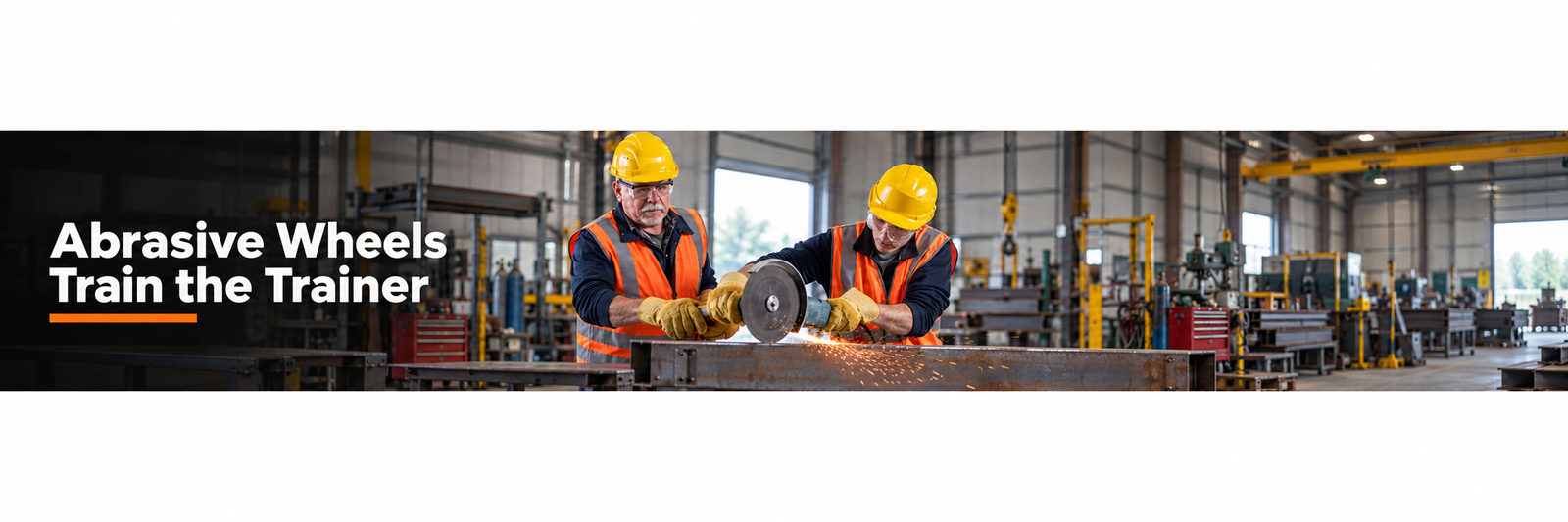 Abrasive wheels training. a guy teaching someone how to use a grinder